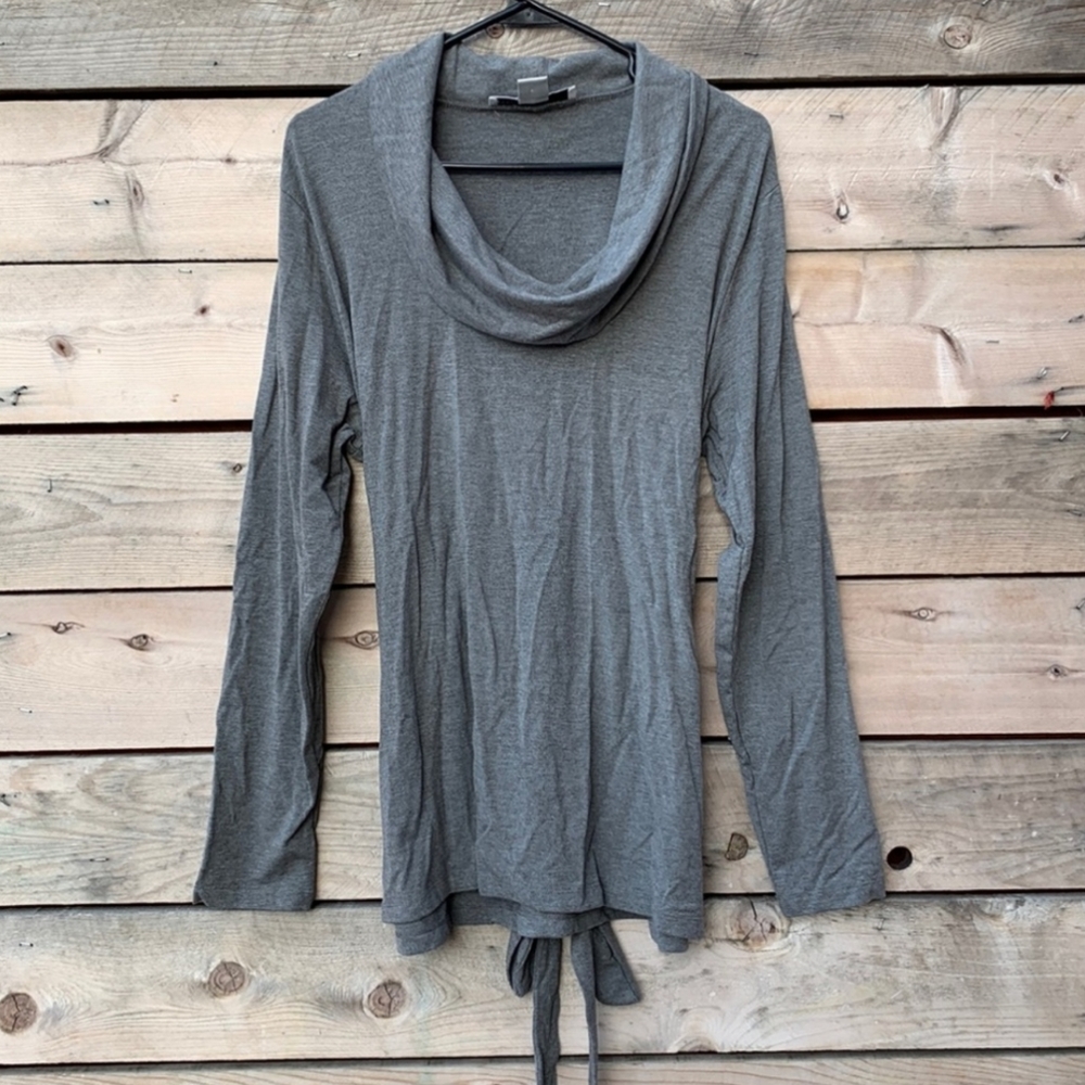 Gray Cowl Neck Long Sleeve Blouse